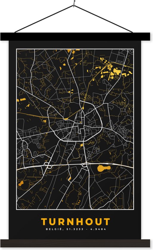Porte-affiche avec affiche - Affiche scolaire - Plan de la ville - Turnhout - Carte - Or - Carte - 60x90 cm - Lattes noires - Carte