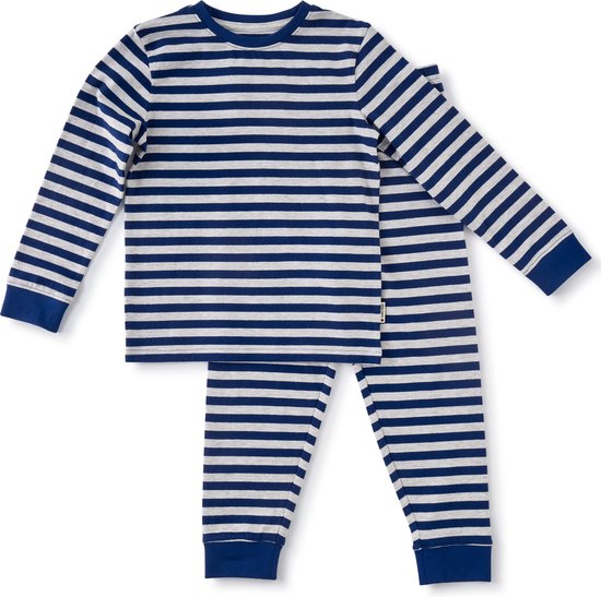 Little Label Pyjama Jongens Maat 98-104/4Y - grijs, donkerblauw - Gestreept - Pyjama Kind - Zachte BIO Katoen