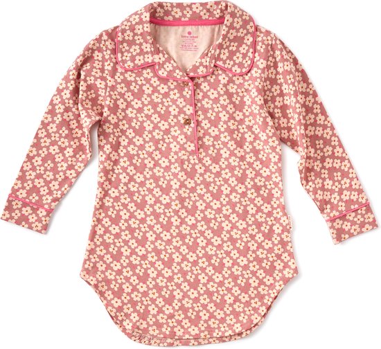 Little Label Pyjama Meisjes Maat 122-128/8Y - roze, wit - Madeliefjes - Nachthemd - Slaapshirt - Zachte BIO Katoen