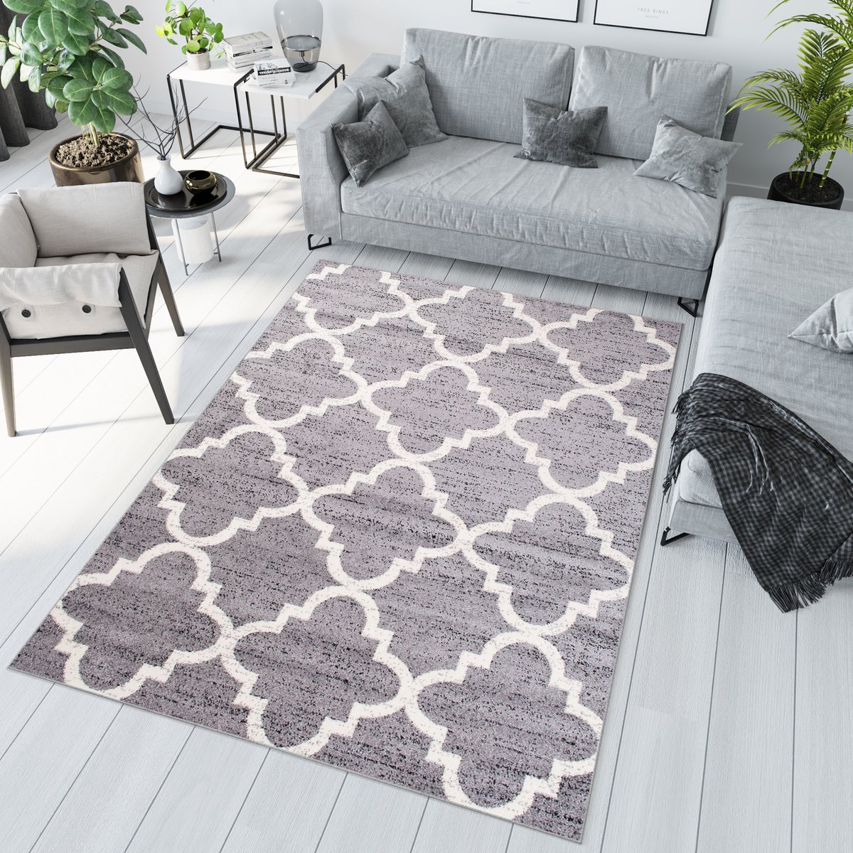 Tapiso Jawa Vloerkleed Grijs Laagpolig Modern Trellis Tapijt Maat- 200x290 Lichtgrijs