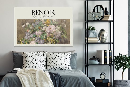 Canvas - Canvas schilderij - Bloemen boeket - Bloemen - Vaas - Delftsblauw - Renoir - Canvas schildersdoek - Oude meesters - 140x90 cm