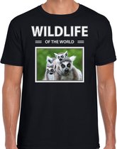 Dieren foto t-shirt Ringstaart maki - zwart - heren - wildlife of the world - cadeau shirt Ringstaart makis liefhebber M