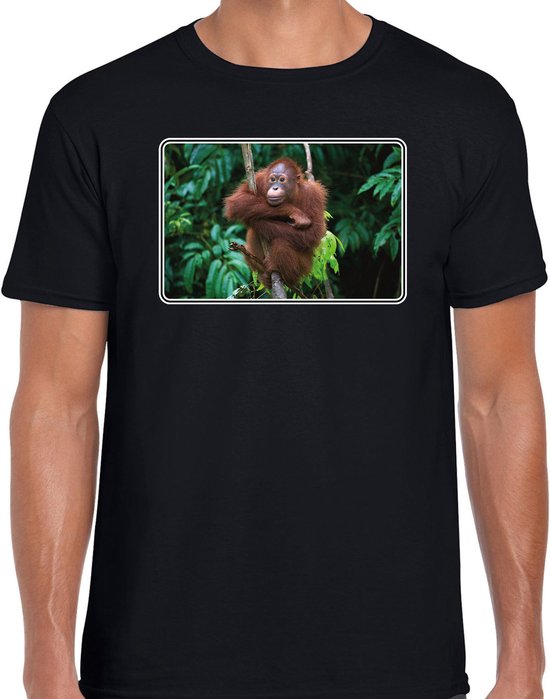Dieren shirt met apen foto - zwart - voor heren - natuur / Orang Oetan aap cadeau t-shirt - kleding XL