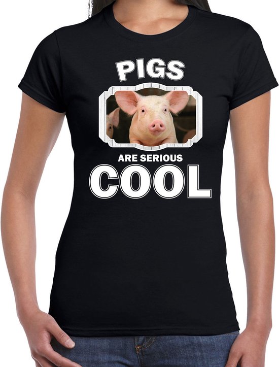 Dieren varkens t-shirt zwart dames - pigs are serious cool shirt - cadeau t-shirt varken/ varkens liefhebber S
