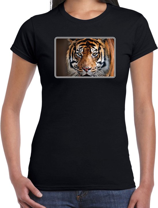 Dieren shirt met tijgers foto - zwart - voor dames - natuur / tijger cadeau t-shirt / kleding XS