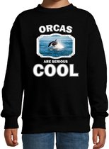 Dieren orka vissen sweater zwart kinderen - orcas are serious cool trui jongens/ meisjes - cadeau orka/ orka vissen liefhebber - kinderkleding / kleding 122/128