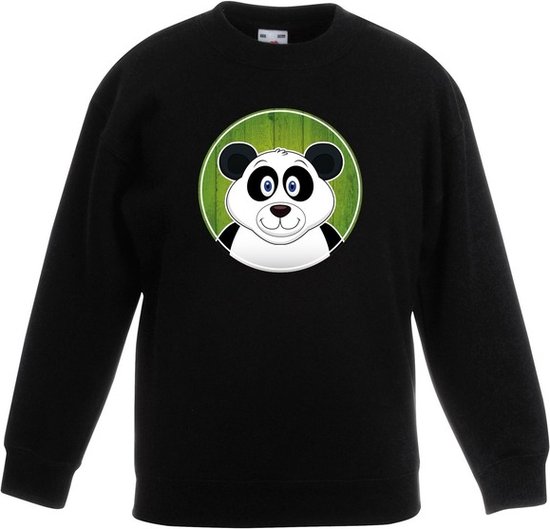 Kinder sweater zwart met vrolijke panda print - pandas trui - kinderkleding / kleding 122/128