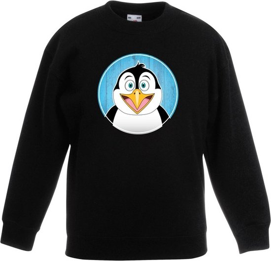 Kinder sweater zwart met vrolijke pinguin print - pinguins trui - kinderkleding / kleding 152/164
