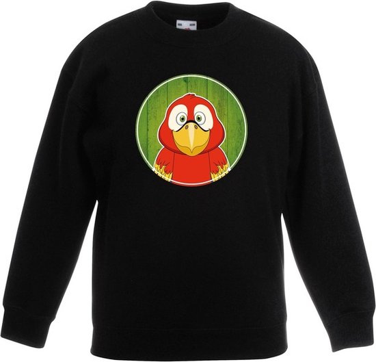 Kinder sweater zwart met vrolijke papegaai print - papegaaien trui - kinderkleding / kleding 170/176