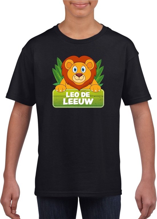 Leo de leeuw t-shirt zwart voor kinderen - unisex - leeuwen shirt - kinderkleding / kleding 122/128