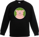 Kinder sweater zwart met vrolijke varken print - varkens trui - kinderkleding / kleding 110/116