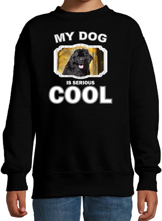 Newfoundlander  honden trui / sweater my dog is serious cool zwart - kinderen - Newfoundlanders liefhebber cadeau sweaters - kinderkleding / kleding 170/176