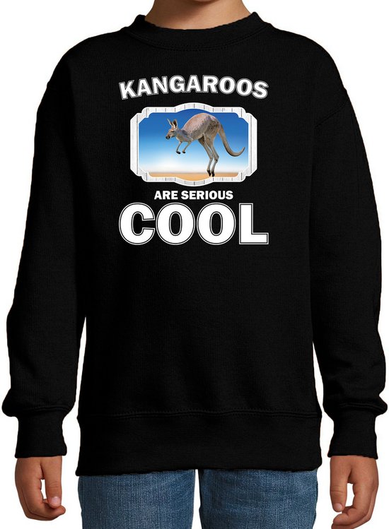 Dieren kangoeroes sweater zwart kinderen - kangaroos are serious cool trui jongens/ meisjes - cadeau kangoeroe/ kangoeroes liefhebber - kinderkleding / kleding 170/176