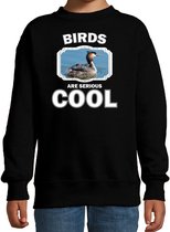 Dieren vogels sweater zwart kinderen - birds are serious cool trui jongens/ meisjes - cadeau fuut vogel/ vogels liefhebber - kinderkleding / kleding 152/164