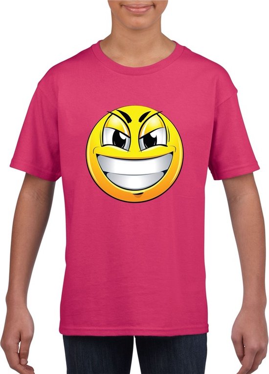 emoticon/ emoticon t-shirt ondeugend roze kinderen 158/164