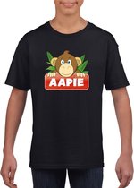 Aapie het aapje t-shirt zwart voor kinderen - unisex - apen shirt - kinderkleding / kleding 158/164