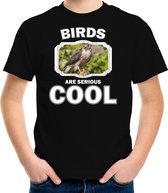 Dieren vogels t-shirt zwart kinderen - birds are serious cool shirt  jongens/ meisjes - cadeau shirt havik roofvogel/ vogels liefhebber - kinderkleding / kleding 146/152