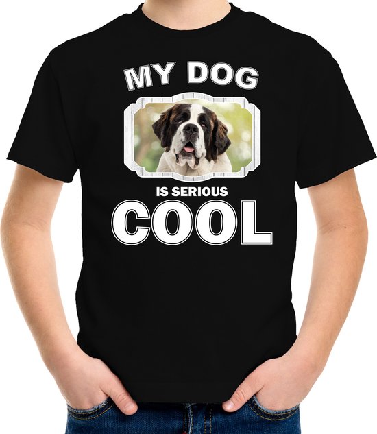 Sint bernard honden t-shirt my dog is serious cool zwart - kinderen - Sint bernards liefhebber cadeau shirt - kinderkleding / kleding 134/140