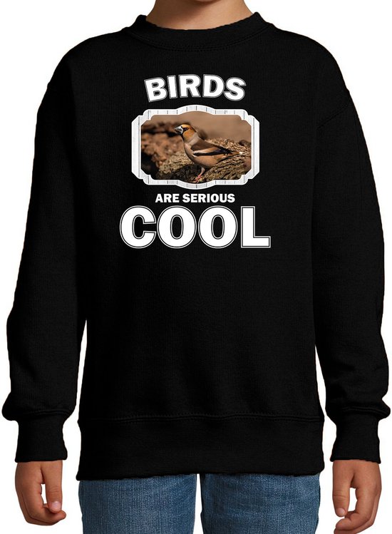 Dieren vogels sweater zwart kinderen - birds are serious cool trui jongens/ meisjes - cadeau appelvink vogel/ vogels liefhebber - kinderkleding / kleding 134/146