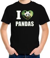I love pandas t-shirt met dieren foto van een panda zwart voor kinderen - cadeau shirt pandas liefhebber - kinderkleding / kleding 146/152