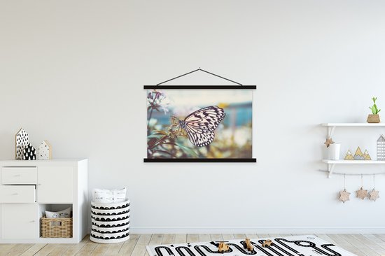 Porte-affiche avec affiche - Affiche scolaire - Papillon - Fleurs - Printemps - 150x100 cm - Lattes noires