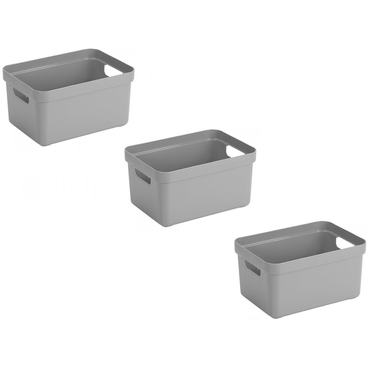 Sunware Opbergbox Sigma - 3x stuks - kunststof - grijs - 5 liter - Opbergbakken/opbergers - 25,2 x 18 x 12,2 cm
