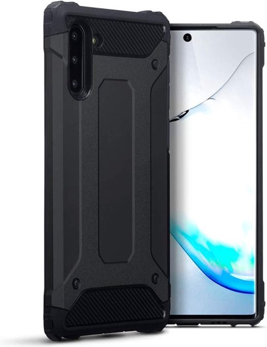 HB Hoesje Geschikt voor Samsung Galaxy Note 10 - Anti Shock Hybrid Armor Case - Zwart