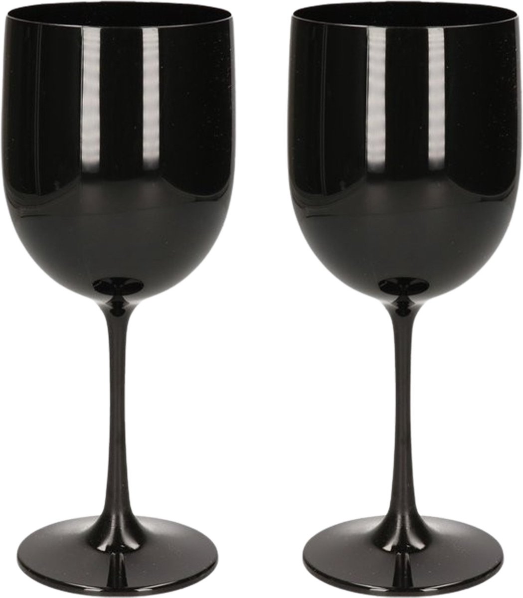 Wijnglas 480ml - Onbreekbaar Kunststof - Zwart - 2 Stuks
