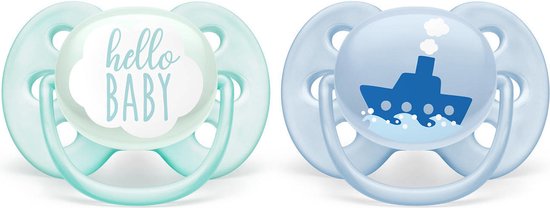 Philips Avent SCF222/01 Ultra Soft Tétine Bleu 0-6 mois & Avent Lot de 2  sucettes ultra-douces sans BPA pour les bébés âgés de 0 à 6 mois,  Vert/Orange (modèle SCF091/03) : 