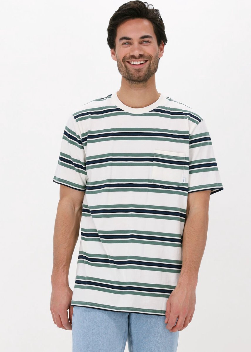 Woodbird Soma Stripe Tee Polo's & T-shirts Heren - Polo shirt - Gebroken wit - Maat L