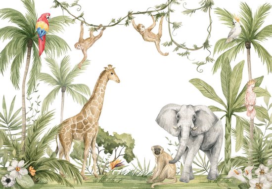 Fotobehangkoning - Behang - Fotobehang - Jungle Dieren - Vinylbehang - 152,5 x 104 cm