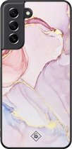 Casimoda® hoesje - Geschikt voor Samsung Galaxy S21 FE - Marmer roze paars - Zwart TPU Backcover - Marmer - Paars