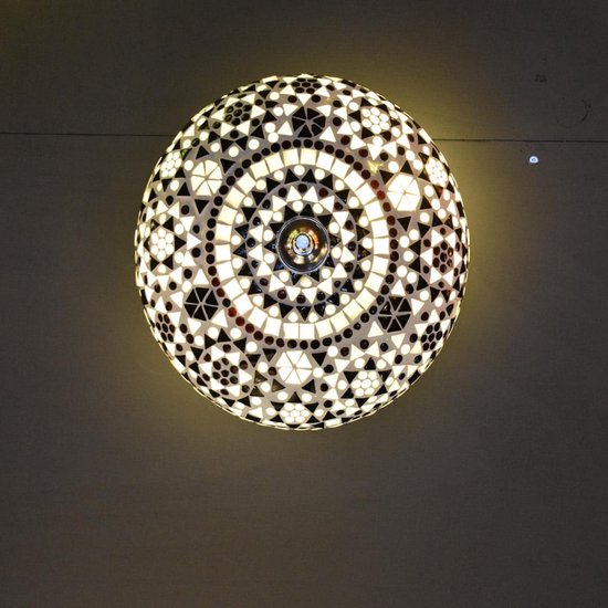 Oosterse mozaïek plafondlamp Indian Design | 1 lichts | wit / zwart | glas / metaal | Ø 25 cm | eetkamer / woonkamer / slaapkamer | sfeervol / traditioneel / modern design