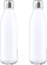 4x Stuks glazen waterfles/drinkfles transparant met Rvs dop 500 ml - Sportfles - Bidon