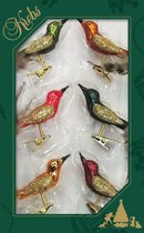 12x Luxe glazen gekleurde vogels op clip 9 cm - Decoratievogeltjes - Kerstboomversiering