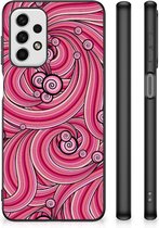 Smartphone Hoesje Geschikt voor Samsung Galaxy A23 Back Case TPU Siliconen Hoesje met Zwarte rand Swirl Pink
