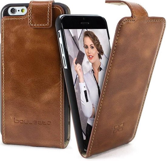 Echt Leer cover - iPhone 6 Plus hoesje - Lederen Flip Case Bruin - FlipCase  (Rustic... | bol.com