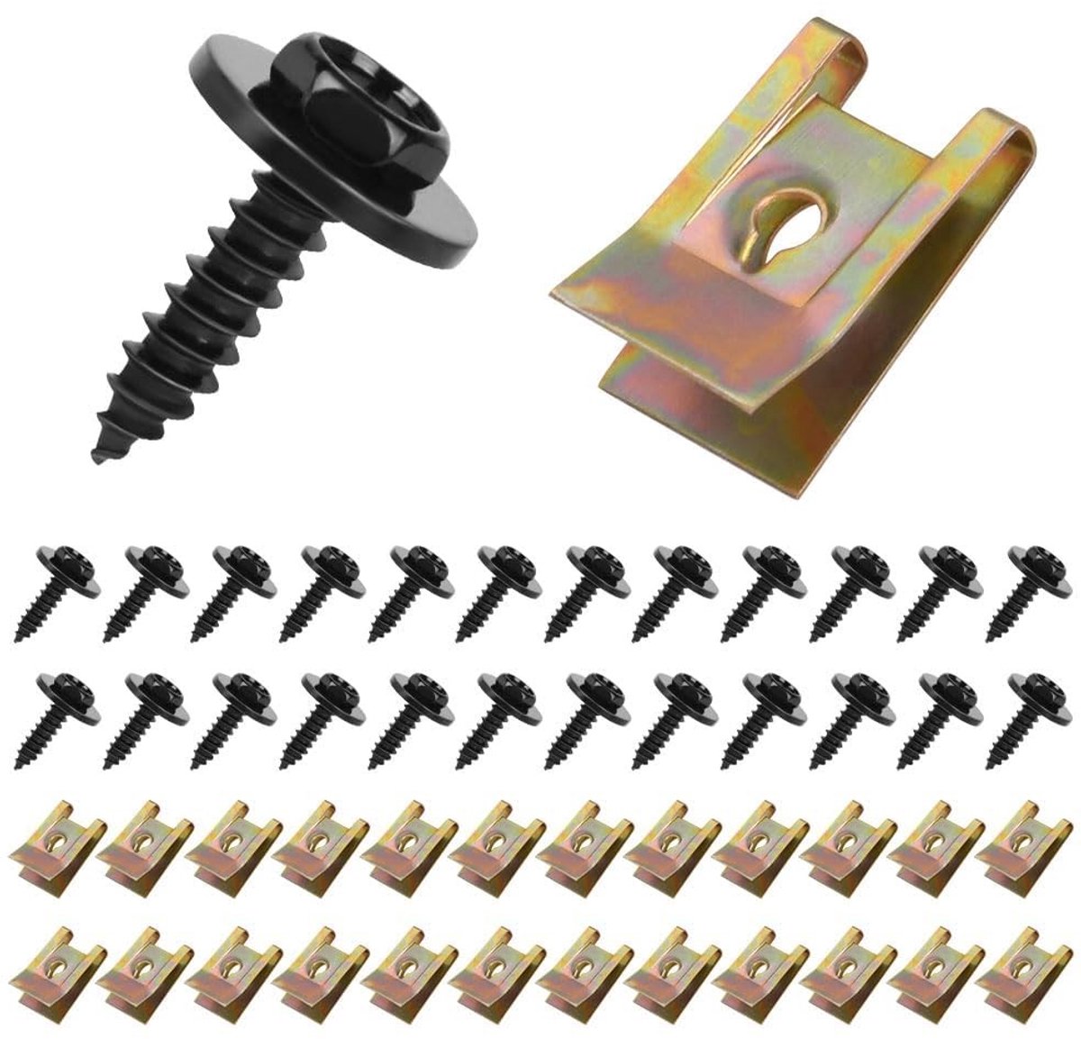 aladdien - Schroef en moer Clip Kit - 48 stuks bevestigingsbouten - Metalen U-vormige klemmen - Universeel - Ideaal voor autobekleding - Geschikt vo..