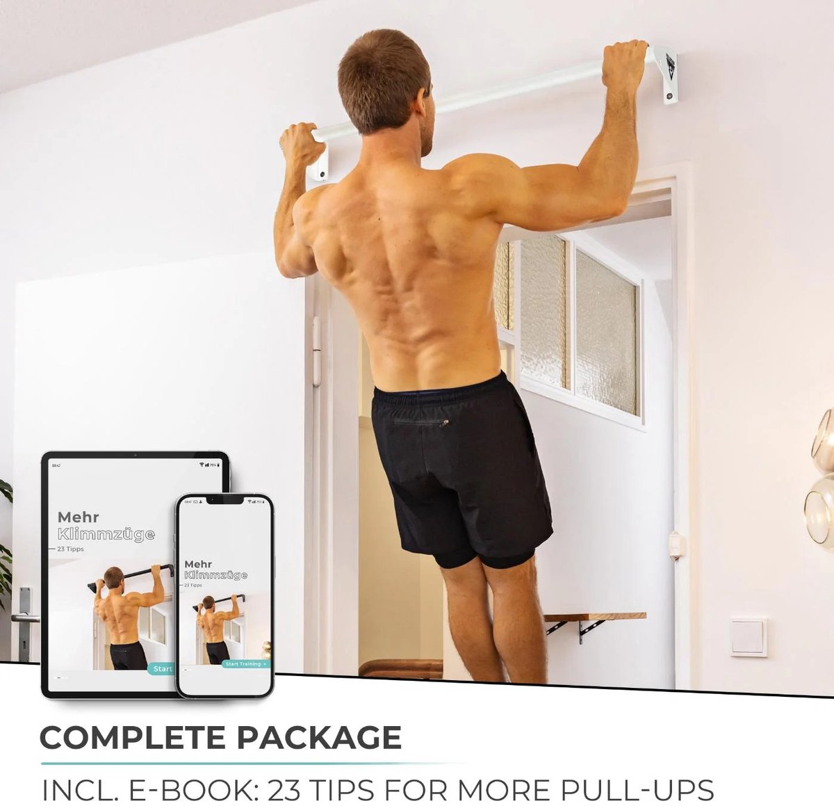 PULLUP & DIP Steel - Pull-up Stang Wandmontage - Compact Design (13 cm Afstand) - Voor Boven Deurkozijnen - Mat Wit Gepoedercoat thumbnail 6