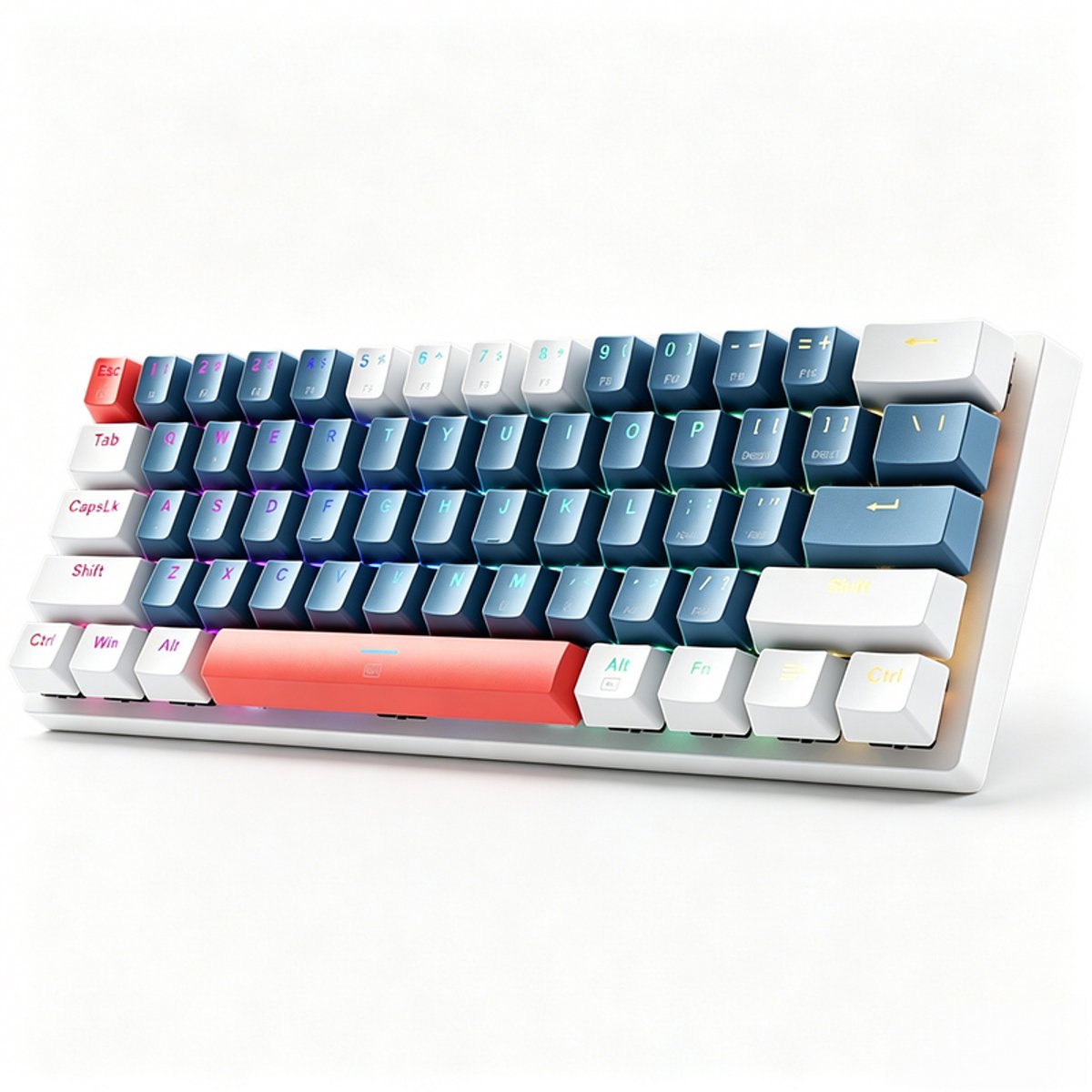 MACHENIKE - Bedrade Toetsenbord - 61 Toetsen - Kunststof Positioneringsplaat - RGB Verlichting - 3-Pins Hot-Swappable - Blauw