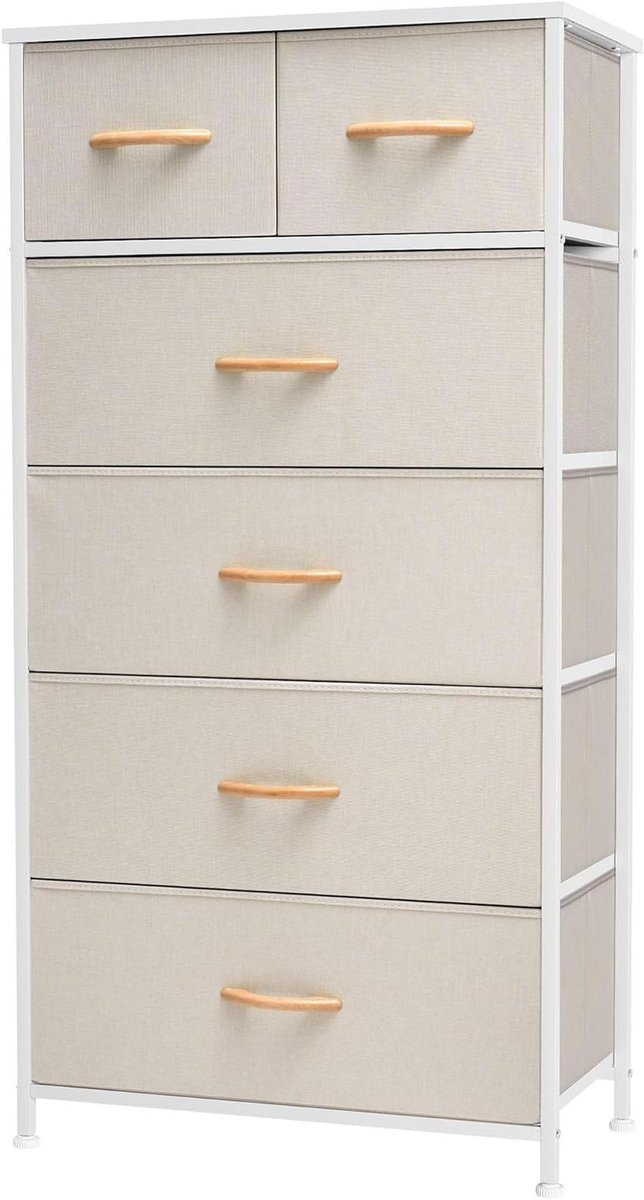 Verticale Opbergkast - Ladekast Organizer - Kamer Ordenen - Stalen Frame - 6 Lades - Beige