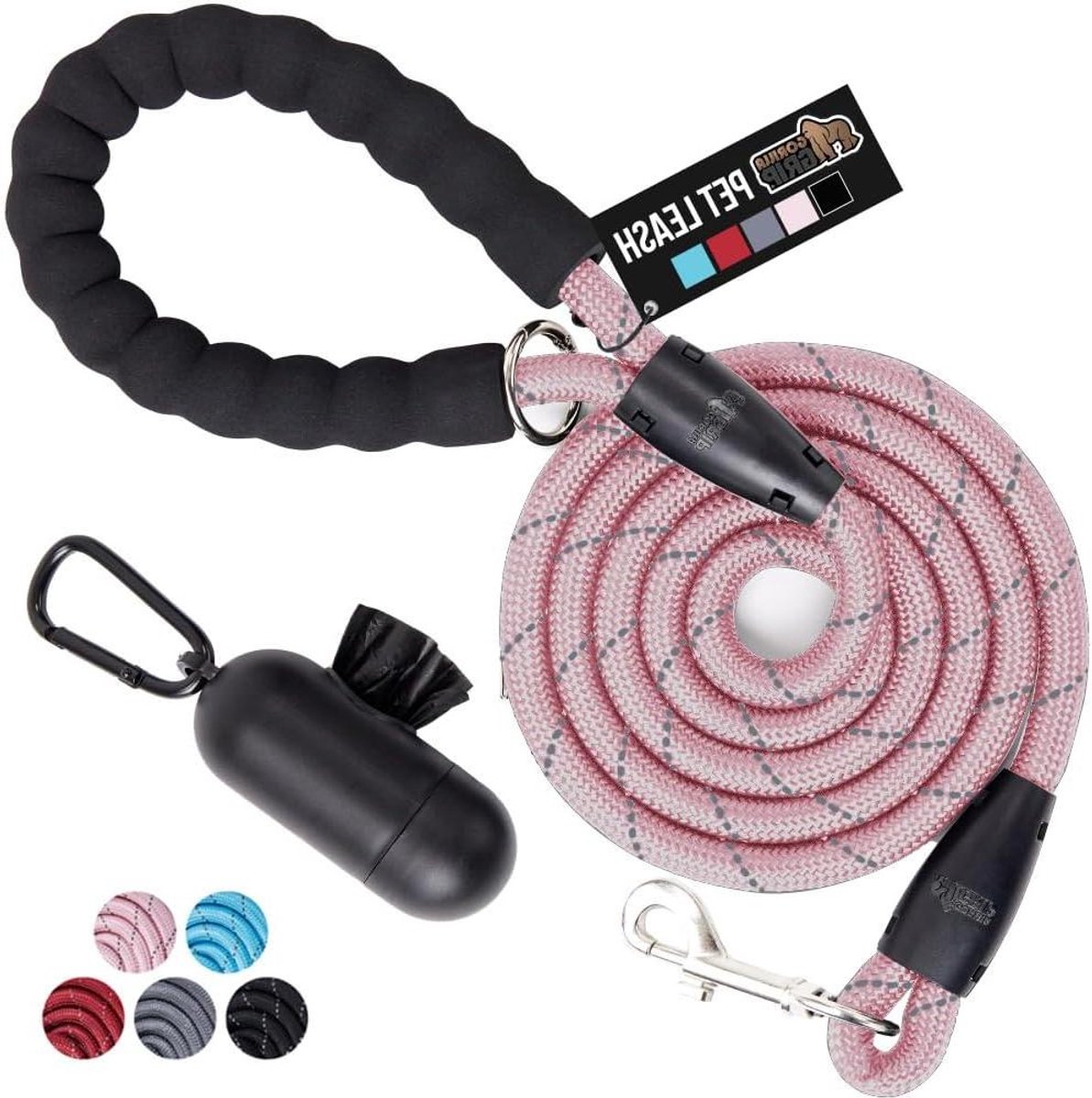 Hondenriem Touw - Puppytraining Leash - Nachtwandelen Veilig - Zachte Gewatteerde Grip - 5 Voet x 1/3 Inch - Roze