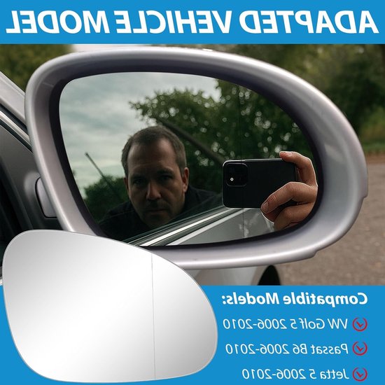 Verwarmde Vervangende Spiegelglas voor VW Golf 5, Passat B6 en Jetta 5 (2006-2010) - Zijspiegel Glas voor Bestuurderszijde, Achteruitkijkspiegel Accessoire van Merkloos — afbeelding 4