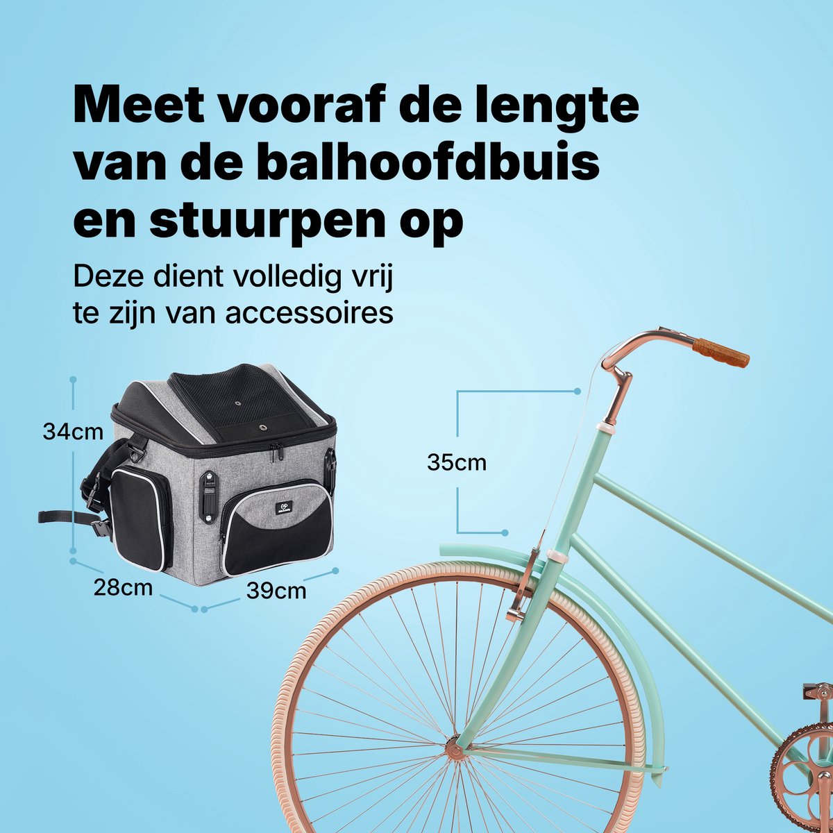 Jake and Jacky Hondenfietsmand - Fietsmand Hond Voorop - Hondenmand Fiets - Autostoel Hond - Kleine Hond max 8 kg - 39x28x34 cm – foto 8