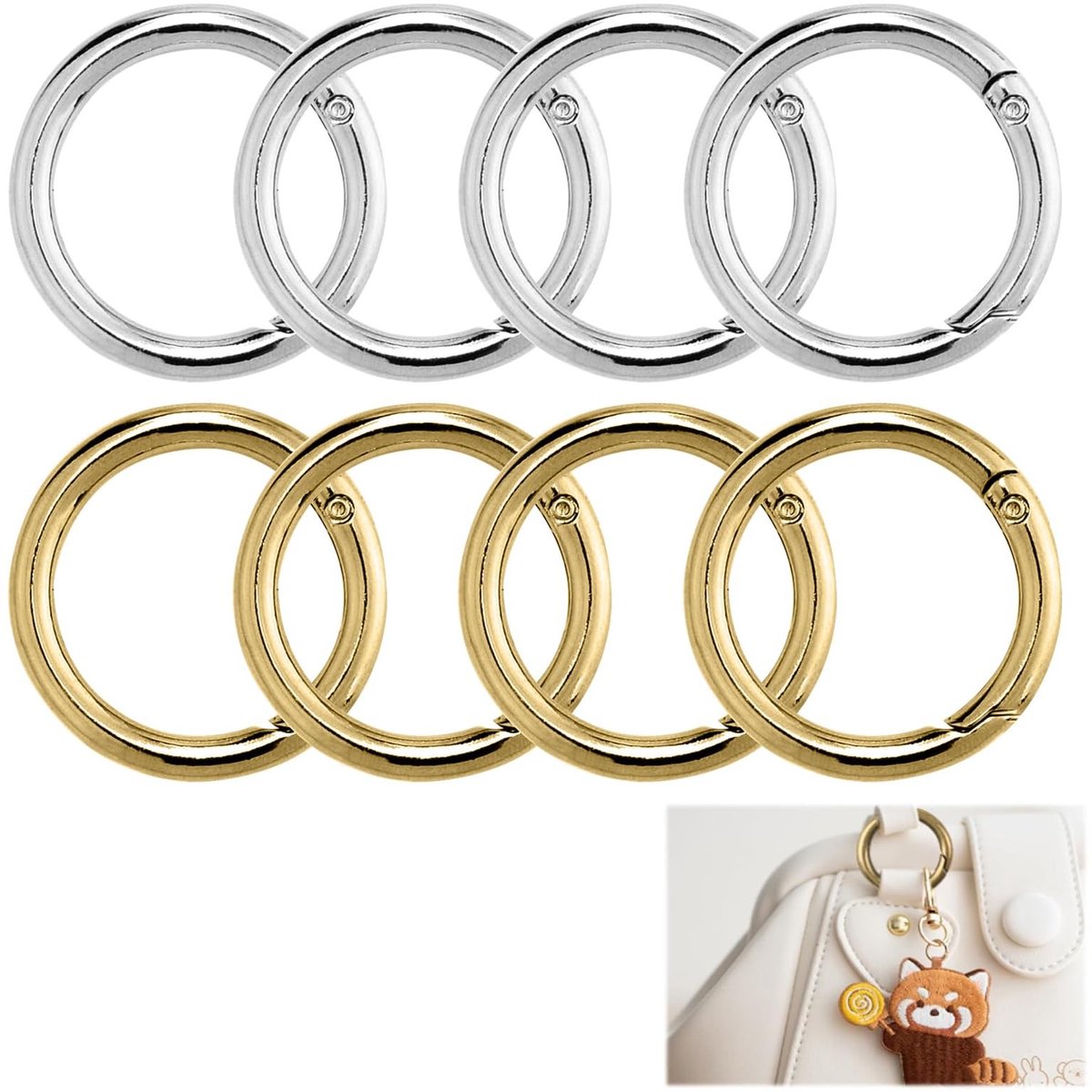 Dailygoods- Karabijnhaak Ronde Set - 8 Stuks - Zinklegering - Sleutelhaken - Voor Rugzak/Handtas - Duurzaam en Corrosiebestendig - Haakjes