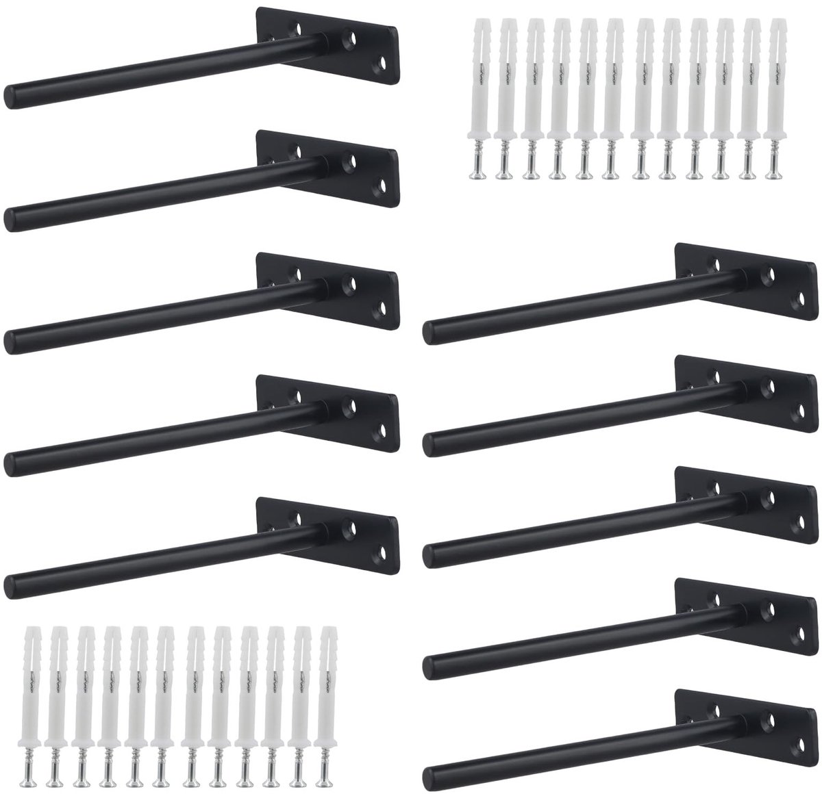 Dailygoods- Plankbeugels 14,5 cm - Set van 10 - Zwart Metaal - Verborgen Ontwerp - Robuuste Constructie - Geschikt voor Decoratieve Planken - Planksteunen