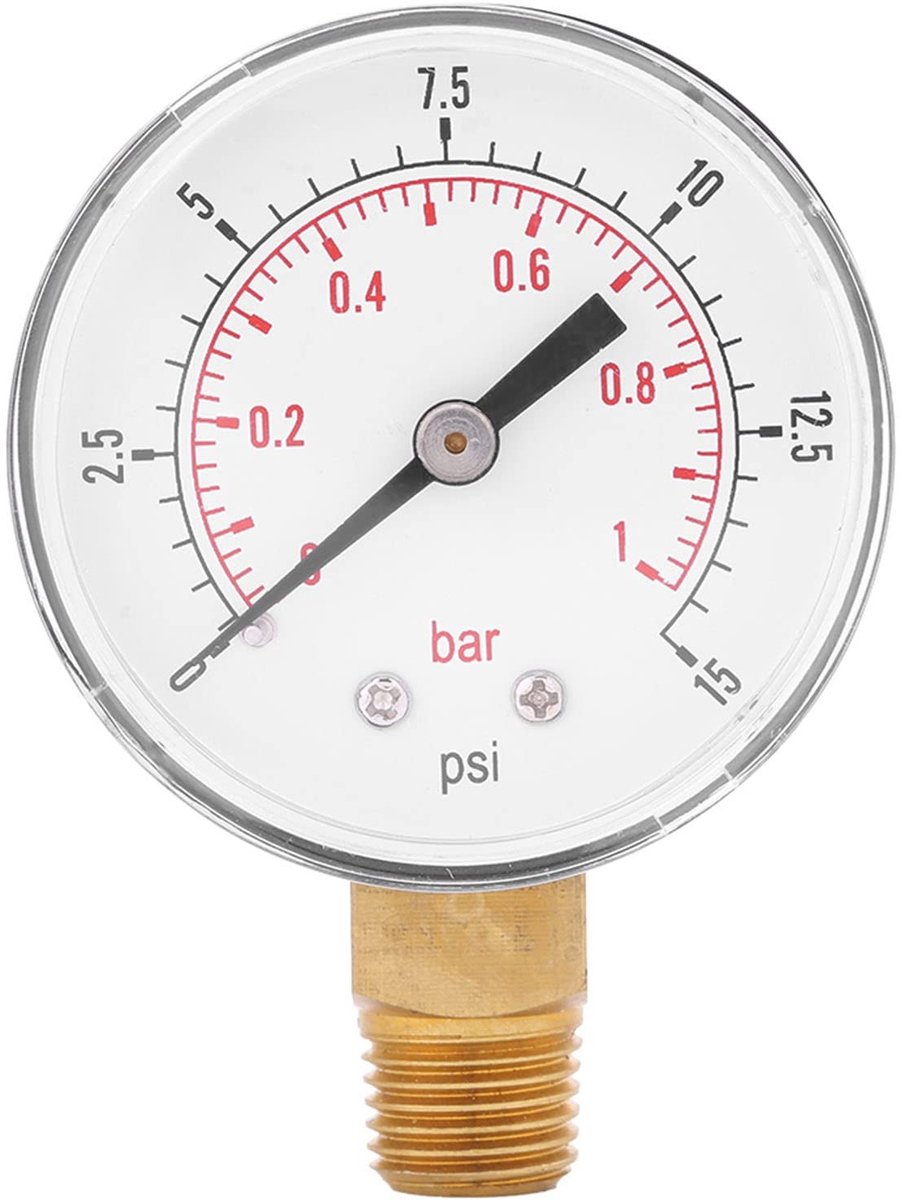 Dailygoods- Brandstofdrukmeter 0-15 Psi - Drukmeter 0-1 Bar - Metaal - Draagbaar - Geschikt voor Water/Lucht/Olie - Betrouwbaar en Duurzaam