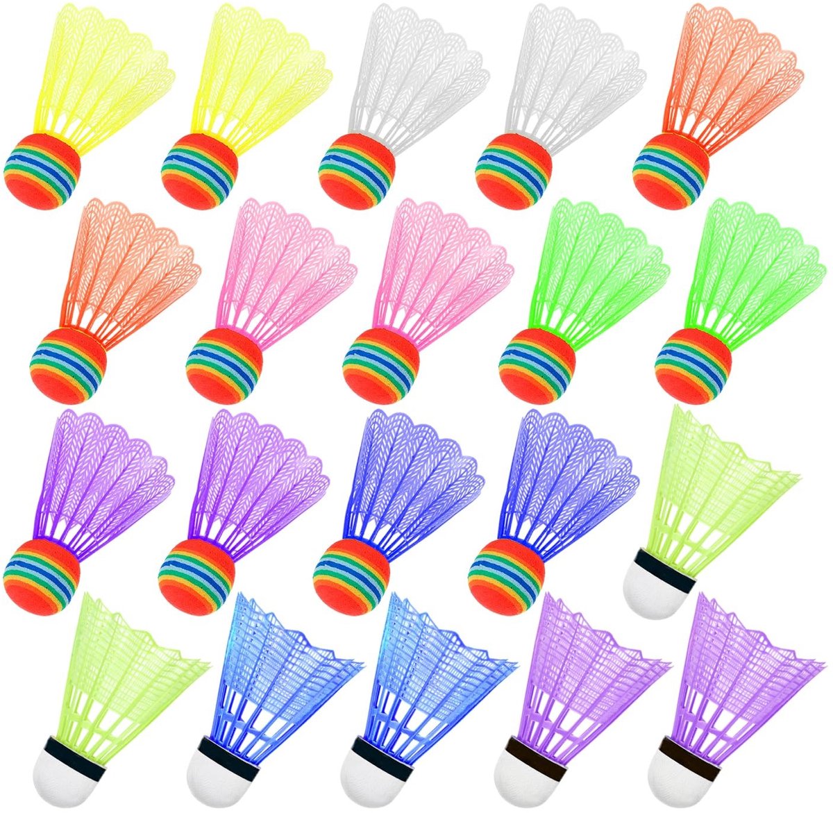 Dailygoods- Badmintons 20 Stuks - Kleurrijke Kunststof - Indoor/Outdoor - Duurzaam - Sport/Training - Goede Slagervaring - Badmintonballen