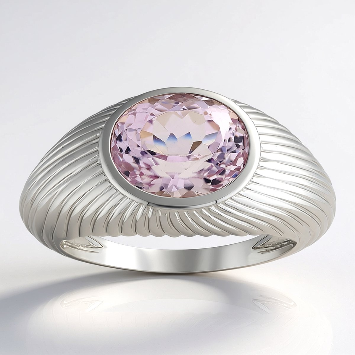 Cavill - 925 Sterling Zilver Ring - Platina Geplatineerd - 3,23 ct Ovale Kunziet Edelsteen uit Afghanistan - Moderne Bezelzetting - Maat 18