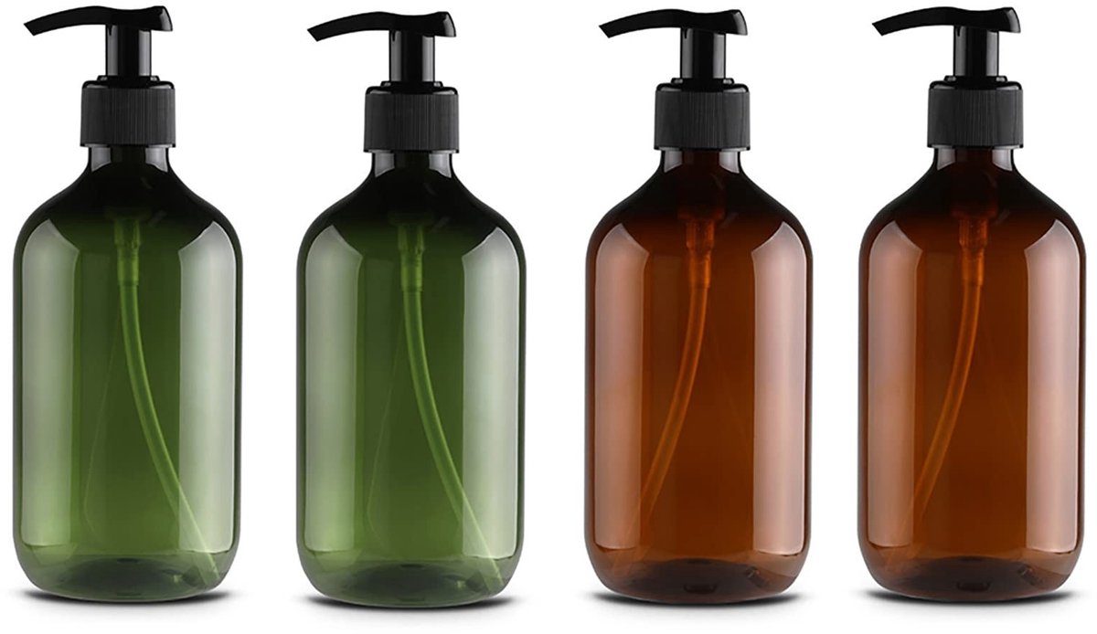 LIVIA HOME- Zeepfles 500ml - Navulbare Kunststof - Set van 2/4 - Handzeepdispenser - Pomp - Antislipdraad - Schokbestendig - Dispenserfles